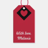 Étiquettes-cadeau Coeurs polka rouge sur noir (Dos)