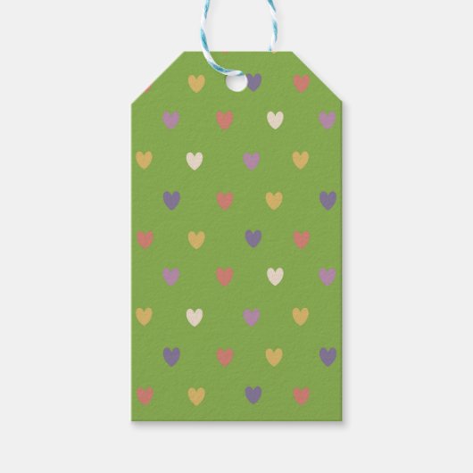 Étiquettes-cadeau Coeurs Polka sur vert vert (Devant)