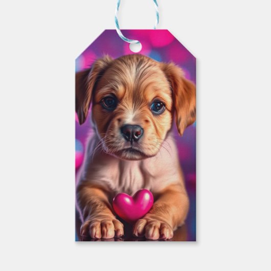 Étiquettes-cadeau Cœurs roses de chiot (Devant)