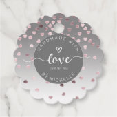 Étiquettes Cadeau Coeurs roses faits main avec monogramme d'amour (Devant)