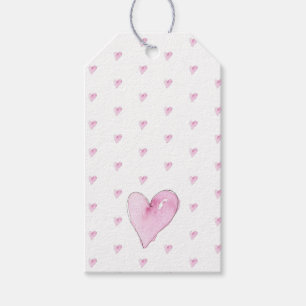 Étiquettes-cadeau Cœurs roses motif aquarelle artisanale Amour doux