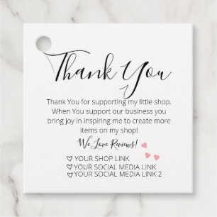 Étiquettes Cadeau Cœurs roses remerciement petite entreprise