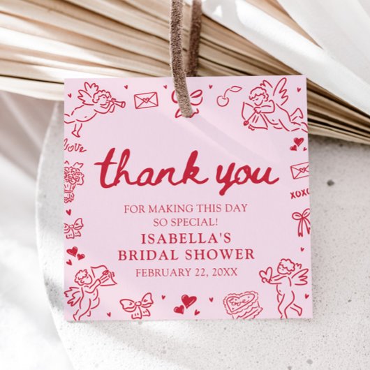 Étiquettes Cadeau Cœurs roses rouges dessinés à la main Saint-Valent