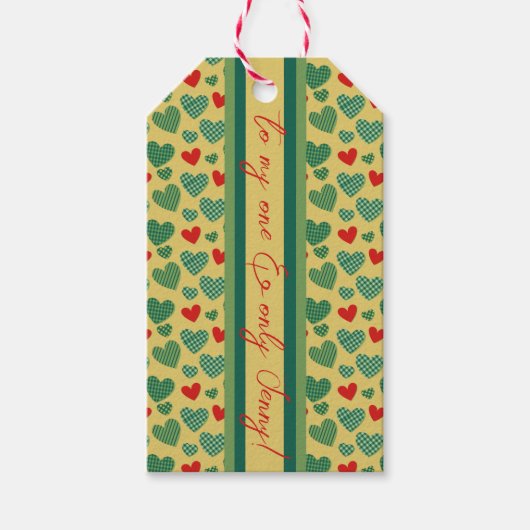Étiquettes-cadeau Coeurs rouges et verts (Devant)