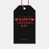 Étiquettes-cadeau Coeurs rouges Heureuses Saintes-Valentin sur noir (Devant)