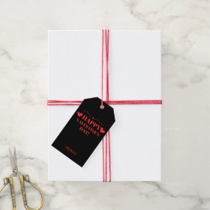 Étiquettes-cadeau Coeurs rouges Heureuses Saintes-Valentin sur noir