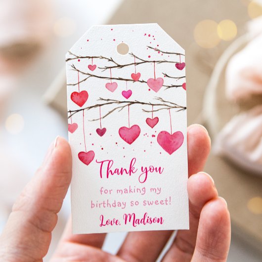 Étiquettes-cadeau Coeurs rouges roses Chérie Anniversaire