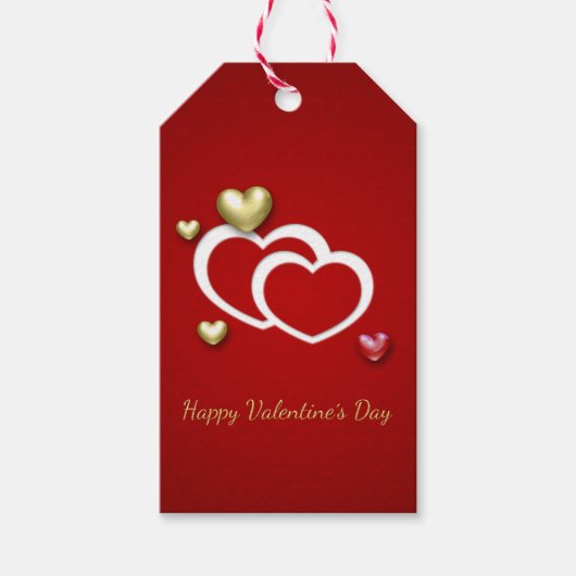 Étiquettes-cadeau Coeurs Valentin Rouge Or Moderne (Devant)