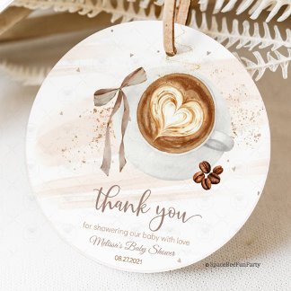 Étiquettes Cadeau Coffee baby shower Is Brewing bow