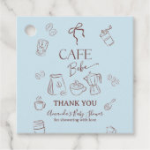 Étiquettes Cadeau Coffee Theme Blue Bow Cafe Bebe Boy Baby Shower (Devant)