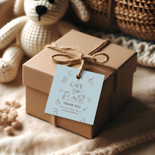 Étiquettes Cadeau Coffee Theme Blue Bow Cafe Bebe Boy Baby Shower