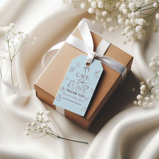 Étiquettes-cadeau Coffee Theme Blue Bow Cafe Bebe Boy Baby Shower