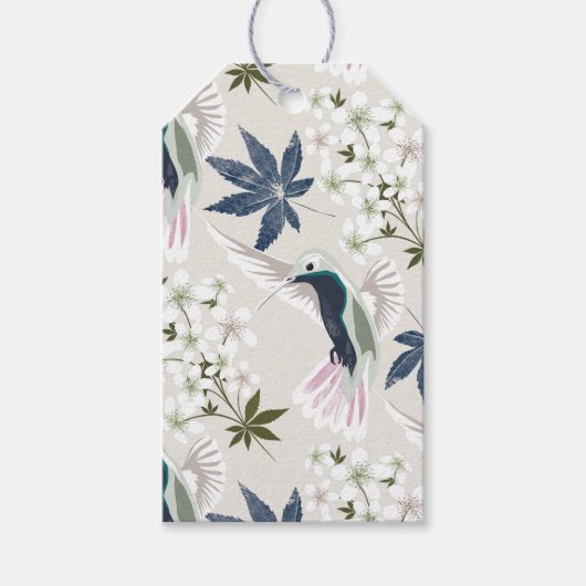 Étiquettes-cadeau Colibris et fleurs blanches. (Devant)