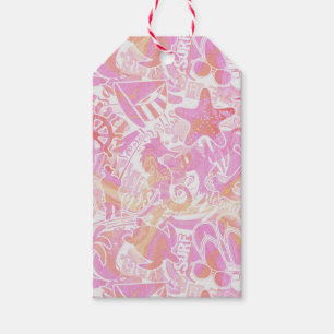 Étiquettes-cadeau Collage de plage nautique Hot Pink ID840
