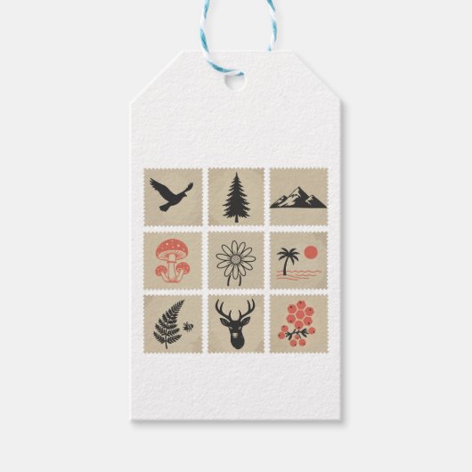 Étiquettes-cadeau Collage des timbres de nature (Devant)
