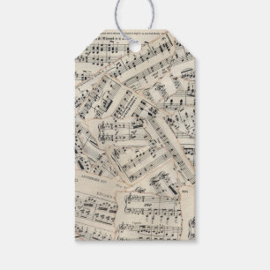 Étiquettes-cadeau Collage vintage de papier de musique de feuille