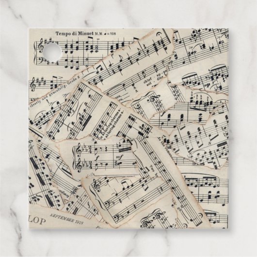 Étiquettes Cadeau Collage vintage papier de musique (Devant)