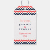 Étiquettes-cadeau Collection Mariage moderne Chevron Marine & Coral (Devant)