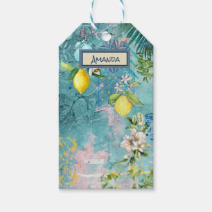 Étiquettes-cadeau Collier chic bleu turquoise sicilien agrus floral