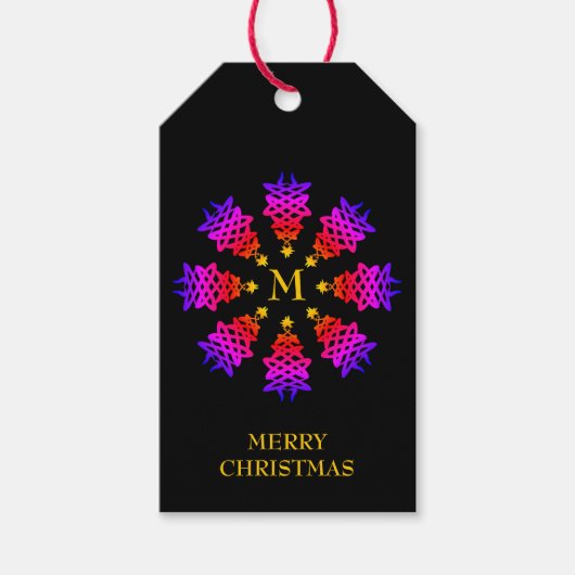 Étiquettes-cadeau Coloré | ARBRE DE NOËL | Monogramme (Devant)