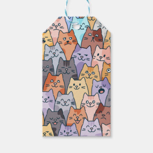 Étiquettes-cadeau Coloré Cute Chat Crowd Motif Whimsical Chat Visage