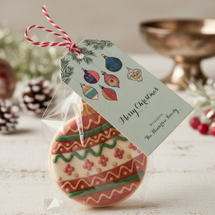 Étiquettes-cadeau Coloré Sage Green Vintage Ornements de Noël