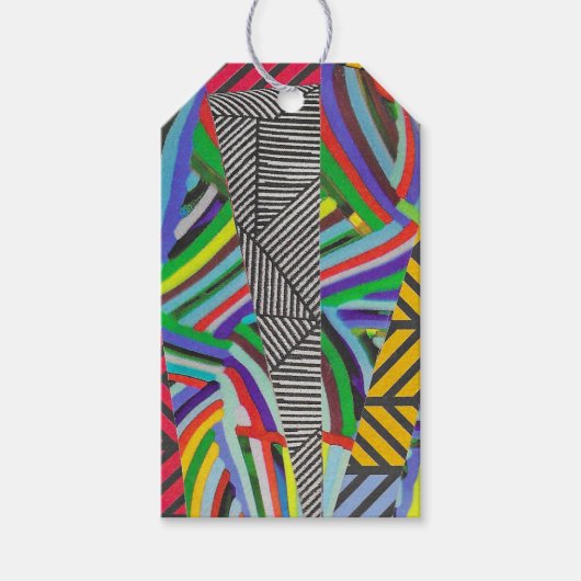 Étiquettes-cadeau colorful hatches and herringbone collage  (Devant)