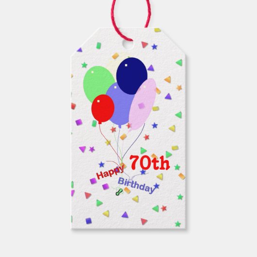 Étiquettes-cadeau Colorful Joyeux 70e Anniversaire Ballons (Devant)