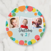 Étiquettes Cadeau Colorful Pois Boys Photos Anniversaire (Devant)