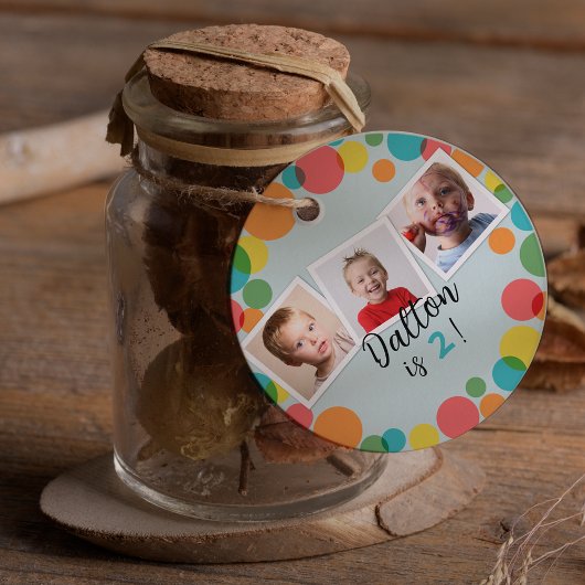 Étiquettes Cadeau Colorful Pois Boys Photos Anniversaire
