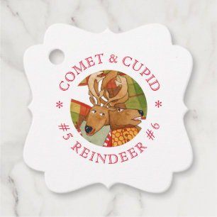 Étiquettes Cadeau COMET CUPID REINDEER Fancy Carré Favoriser/Cadeau