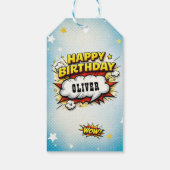 Étiquettes-cadeau Comic Style Superhero Boy's Name Birthday  (Dos)