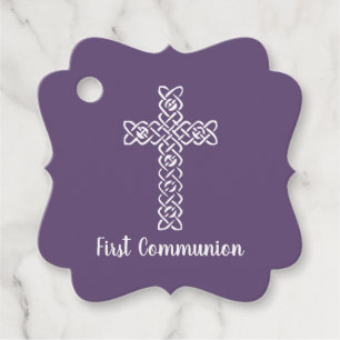 Étiquettes Cadeau Communion pourpre foncé croisée Baptême Christenin