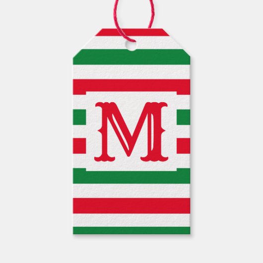 Étiquettes-cadeau Conception à rayures vert et rouge mignonne (Devant)