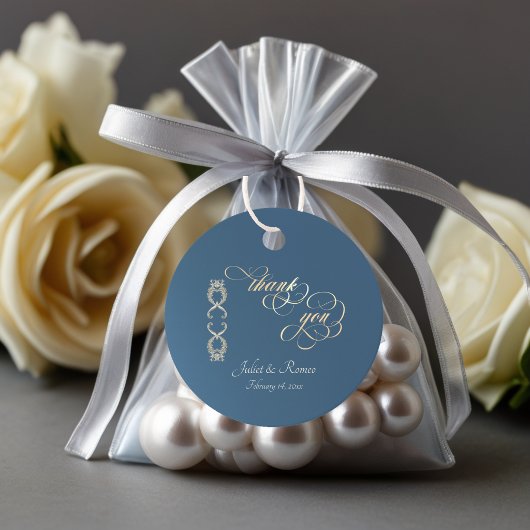 Étiquettes Cadeau Conception Baroque & Monogramme - Bleu