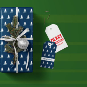 Étiquettes-cadeau Conception d'arbre de Noël bleu foncé et blanc
