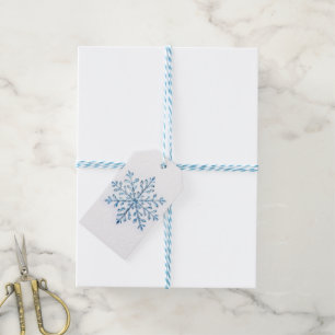 Étiquettes-cadeau conception de flocon de neige bleu cristal