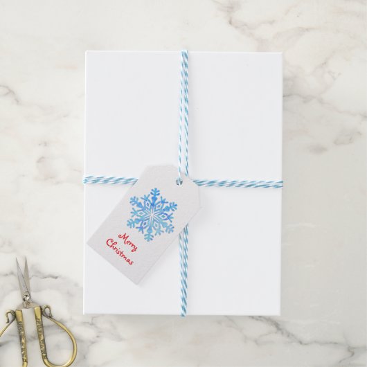 Étiquettes-cadeau conception de flocon de neige bleu cristal (Avec de laficelle)