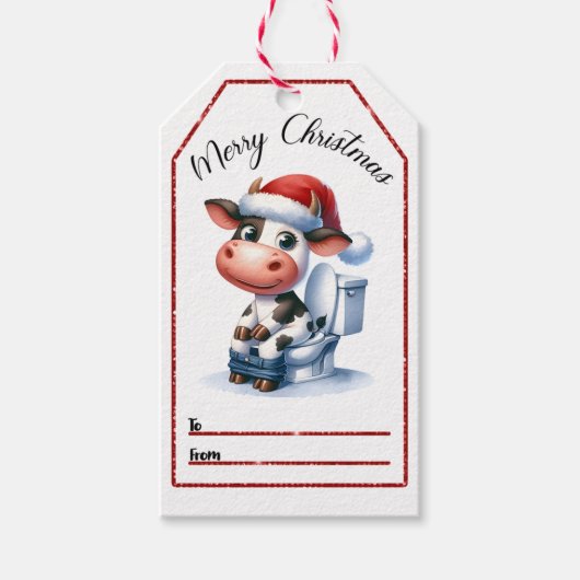 Étiquettes-cadeau Conception de l'étiquette de Noël de vache joueuse (Devant)
