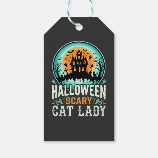 Étiquettes-cadeau Conception de maison hantée de dame de chat effray (Devant)
