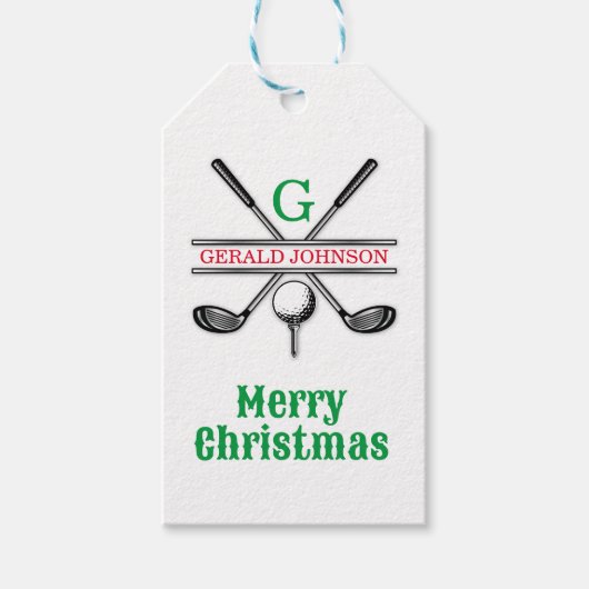 Étiquettes-cadeau Conception de vacances de monogramme de golf minim (Devant)