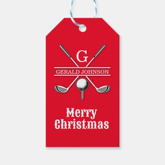 Étiquettes-cadeau Conception de vacances de monogramme de golf minim (Devant)