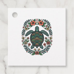 Étiquettes Cadeau Conception de vecteur floral de tortue de mer vint