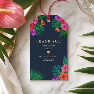 Étiquettes-cadeau Conception Florale Tropicale | Hibiscus & Feuillag