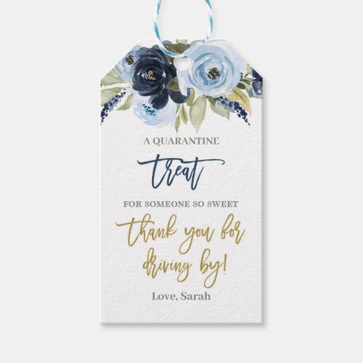 Étiquettes-cadeau Conduite par floral bleu (Devant)