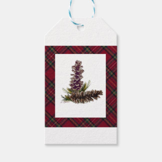 Étiquettes-cadeau cônes de pin et plaid