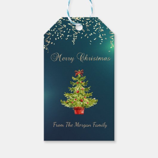 Étiquettes-cadeau Confetti de fête, Arbre de Noël, Vert (Devant)