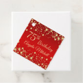 Étiquettes Cadeau Confetti d'or sur rouge 75e anniversaire (En situation)
