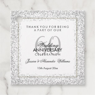 Étiquettes Cadeau Confetti en argent élégant 60e Merci Mariage