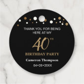 Étiquettes Cadeau Confetti en or noir personnalisé 40e anniversaire (Dos)